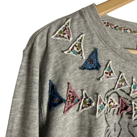 Luna Mercantile Co Anthropologie Gray Graphic Tiger Embellished Crew Sweatshirt - Picture 7 of 14